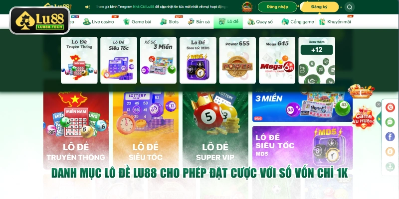 Danh mục lô đề LU88 cho phép đặt cược với số vốn chỉ 1K