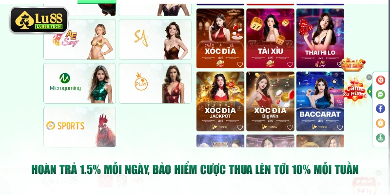 Hoàn trả 1.5% mỗi ngày, bảo hiểm cược thua lên tới 10% mỗi tuần