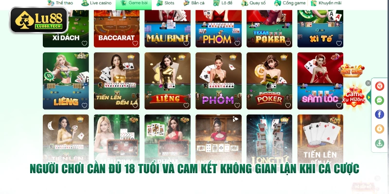 Người chơi cần đủ 18 tuổi và cam kết không gian lận khi cá cược